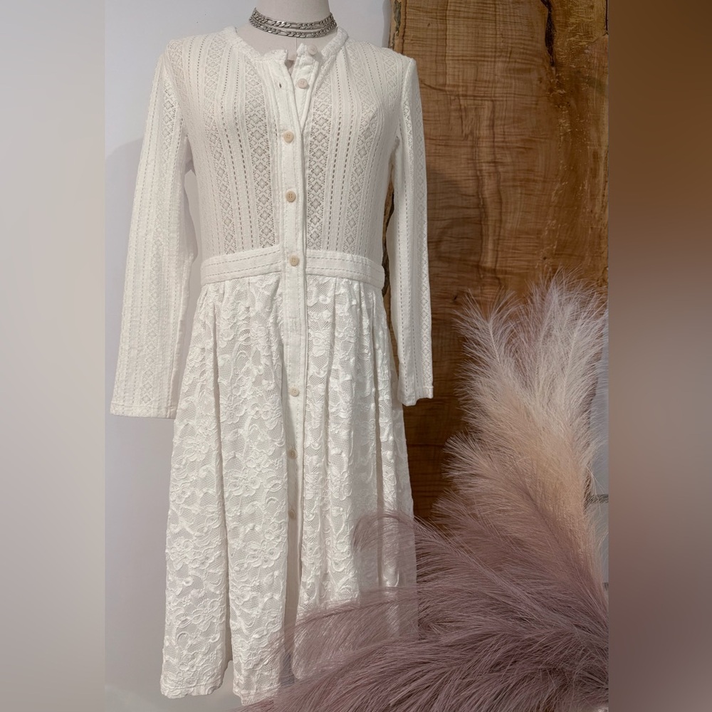 Maje Cream Long Sleeve Buttoned Dress